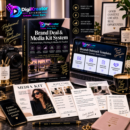 DigiKreator Studio Brand Deal and Media Kit System premium digital product mockup