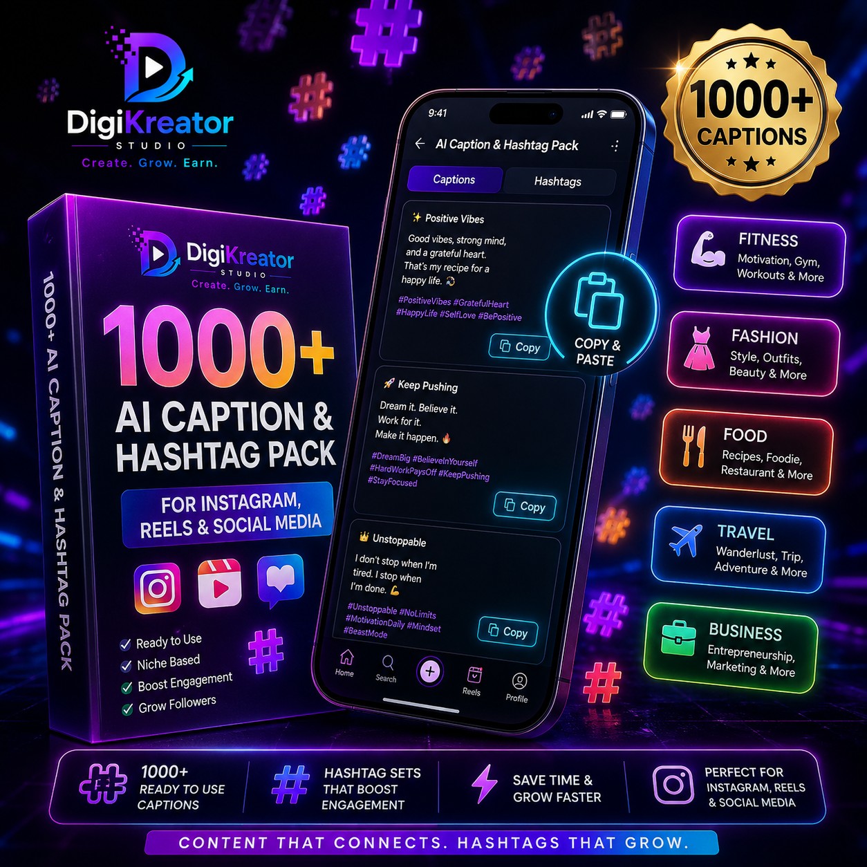 1000+ AI Captions & Hashtags for Instagram, Reels & Social Media
