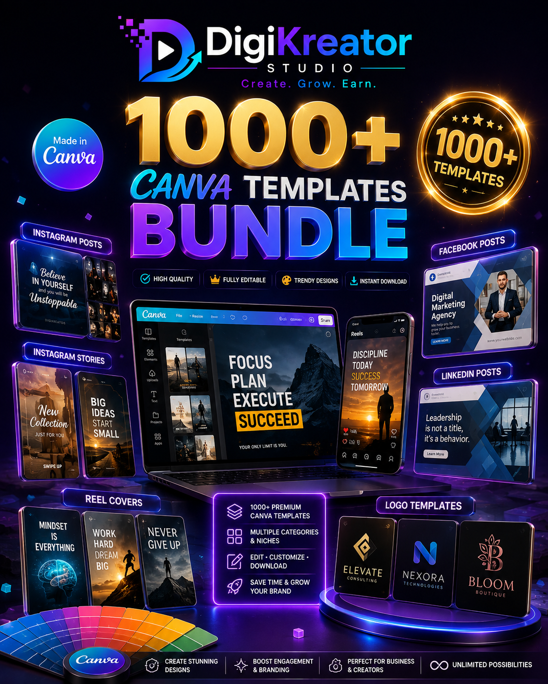 1000+ Editable Social Media Templates Bundle | Canva Import Pack