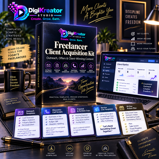 DigiKreator Studio Freelancer Client Acquisition Kit premium digital product mockup