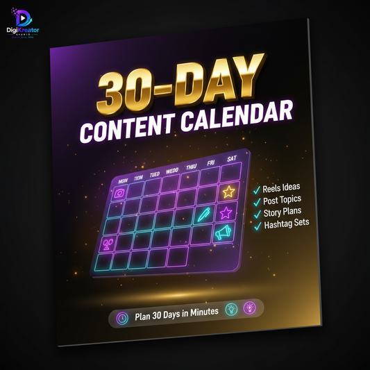 DigiKreator Studio 30-Day Content Calendar digital planner cover