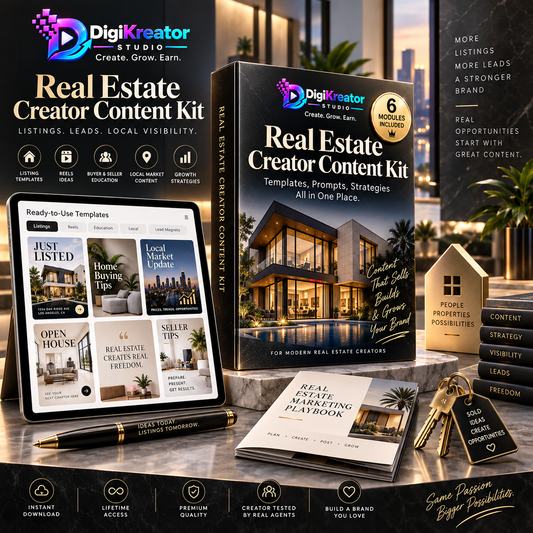 DigiKreator Studio Real Estate Creator Content Kit premium digital product mockup