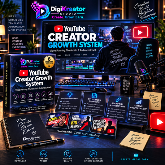DigiKreator Studio YouTube Creator Growth System premium digital product mockup